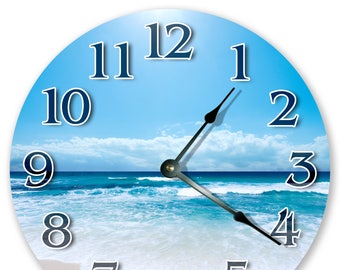 10.5" BLUE OCEAN SHORELINE Clock - Nautical Clock - Round Wall Clock - Beach Clock - Large 10.5" Wall Clock - Home Decor - 3214