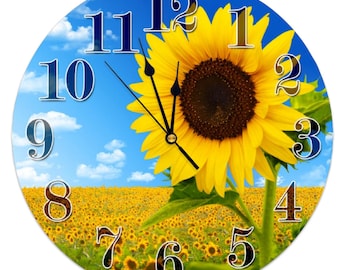 Sunflower Field Silent Wall Hanging Clocks 12" 15" Custom Non-ticking Wooden Wall Clock 2111-12-15