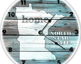 Minnesota Teal Rustic Wood Clock - 12" Silent Wall Decor