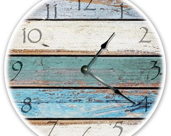 Beachy Teal Blue Clock: 12" Coastal Wall Decor