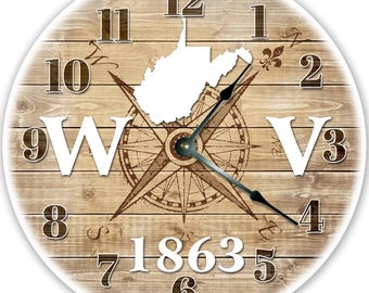 Reloj del estado de Virginia Occidental: decoración de pared silenciosa de 30 cm