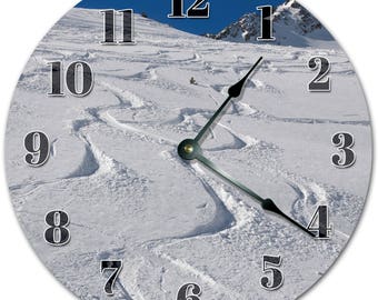 10.5" SNOW SKI TRAIL Clock - White Clock - Living Room Clock - Large 10.5" Wall Clock - Home Décor Clock - 4291