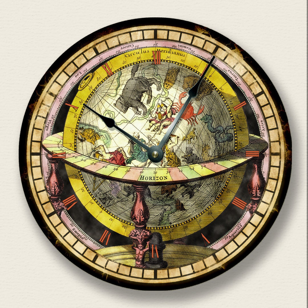 GLOBE MAP Wall Clock Antique Old World Large 10.5 Wall Clock Round Wall