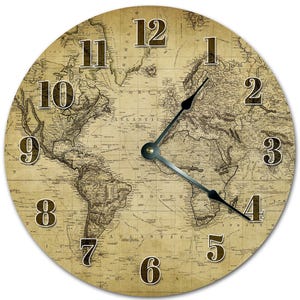 Old World Map Clock: 10.5" Silent Wall Decor