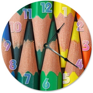 COLORED PENCILS CLOCK - Large 10.5&quot; Wall Clock - 2069