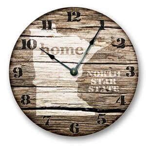 MINNESOTA State HOMELAND CLOCK - North Star State - Large 10.5&quot; Wall Clock - Printed Wood Image - MN_FT