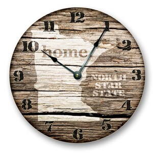 MINNESOTA State HOMELAND CLOCK - North Star State - Large 10.5" Wall Clock - Printed Wood Image - MN_FT