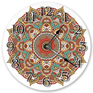 10.5" Red Yellow Blue Floral Abstract Design - Living Room Clock - Large 10.5" Wall Clock - Home Décor Clock - 3329