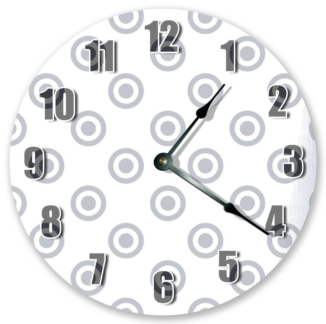 10.5 Cool CIRCLE PATTERNS Clock Gray and White Clock Living Room Clock
