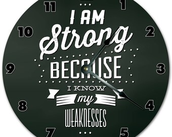 I AM STRONG Clock - 10.5" MDF Wall Clock - Motivational Decor
