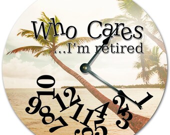 Retired Beach Theme Clock: 10.5" MDF Wood Living Room Decor