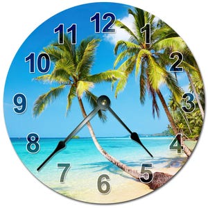 Beach Palm Trees Clock: Extra Large Silent Wall Decor (15 inch)