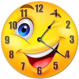Winking Face Clock: Yellow 10.5" MDF Wall Decor