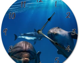 10.5" Underwater DOLPHINS Clock - Living Room Clock - Large 10.5" Wall Clock - Home Décor Clock - 5588