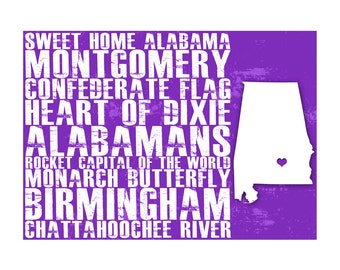 16x20 Alabama Print USA STATE PRINTS 16x20, Alabama State, City Print, Homeland Graphic Design wall print, United States Wall print