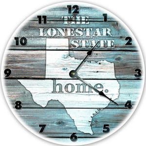 Texas Teal Rustic Wood Look Clock - The Lonestar State - 12 inch