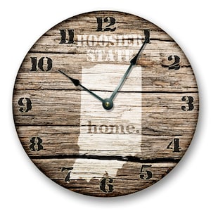 INDIANA State HOMELAND CLOCK - Hoosier State - Large 10.5&quot; Wall Clock - Printed Wood Image - IN_FT