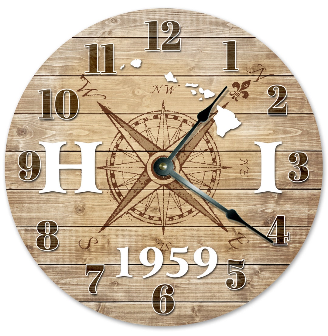 HAWAII CLOCK Established in 1959 Compass Map Clock Large Etsy