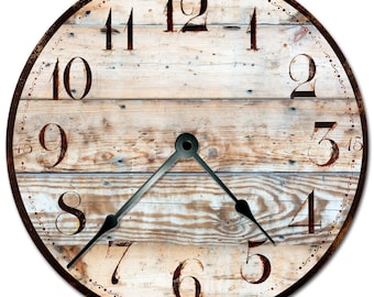 Rustic Wood Look Wall Clock: Silent, Non-Ticking, Custom Sizes