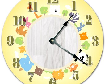 10.5" CIRCLING ANIMAL FACES Cartoon Kids Clock - Living Room Clock - Large 10.5" Wall Clock - Home Décor Clock - 4309