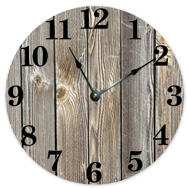 12" 15" Wood Grain Gray Rustic Home Decor Cabin Farmhouse Clocks Silent Hanging Wooden Wall Clock Custom Non-ticking Personalized Gifts