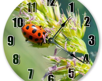 Ladybug Wall Clock: 10.5" Round Insect Decor, Silent Quartz Movement
