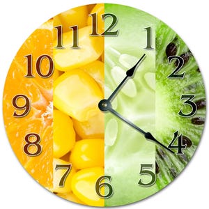 Orange Corn Kiwi Clock: 10.5" MDF Silent Wall Decor