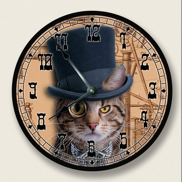 Reloj de pared Steampunk con diseño de gato: decoración original para el hogar (26,7 cm)