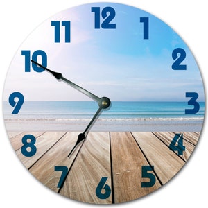 DECK WITH BEACH Clock Sand Ocean Surf Clock Large 10.5 inch Clock Novelty Clocks Beach House Decor Wall Clocks - 2002