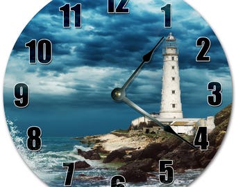 10.5" LIGHTHOUSE In STORMY Weather Clock - Living Room Clock - Large 10.5" Wall Clock - Home Décor Clock - 5209