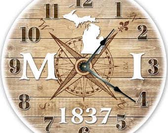 Michigan State Clock: 12" MDF Wall Decor, Established 1837