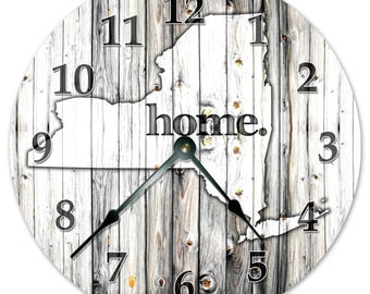 NEW YORK STATE Home Clock - Huge 15 inch Clock - Black and White State Map Clock - Printed Wood Image - 2242-16