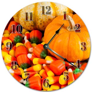 Pumpkin Candy Corn Clock: 10.5" Fall Decor Wall Clock