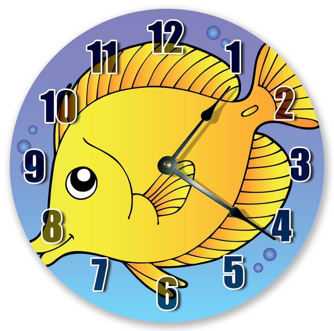 10.5 Cute Yellow Fish Clock Kids Clock Living Room Etsy