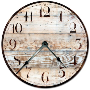 RUSTIC TAN WOOD Printed Decal Custom Large Wall Clock - 12&quot; or 15&quot;, Silent Non-Ticking, Perfect for Bedroom, Living Room or Office - 3001-16