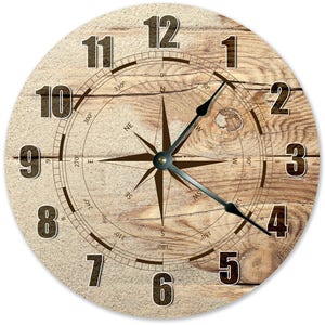 10.5" WINDROSE COMPASS BROWN Clock - Large 10.5" Wall Clock - Mariner's Compass - Navigation Wall Clock - Sailor's Gift - 3161