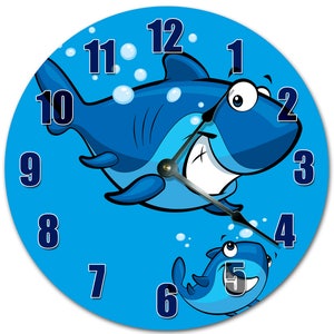 10.5" SMILING SHARK Cartoon Clock - Living Room Clock - Large 10.5" Wall Clock - Home Décor Clock - 5201