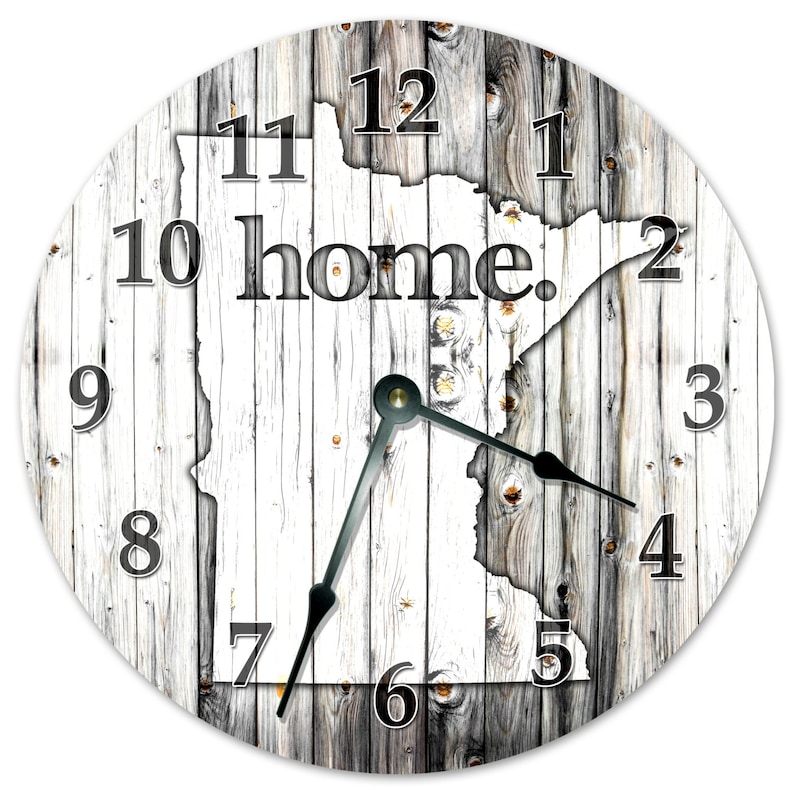 2232-16 Black and White State Map Clock Printed Wood Image Huge 15.5 inch to 16 inch Clock MINNESOTA STATE HOME Clock