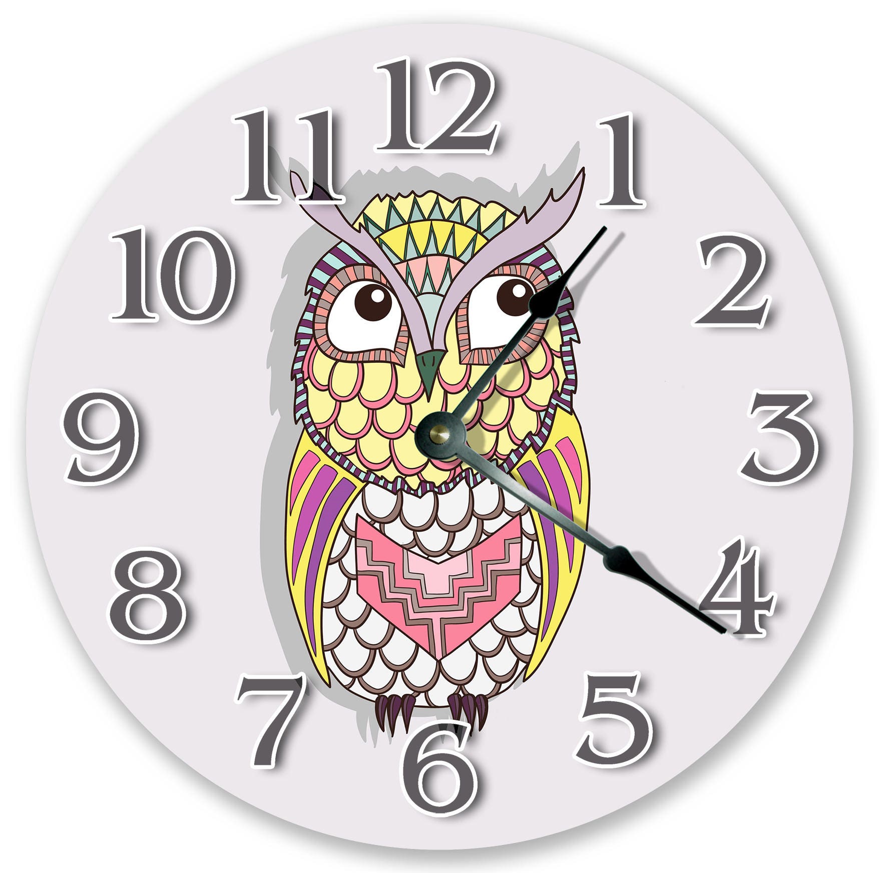 10.5" Cute Owl Clock - Colorful Clock - Living Room Clock - Large 10.5" Wall Clock - Home 