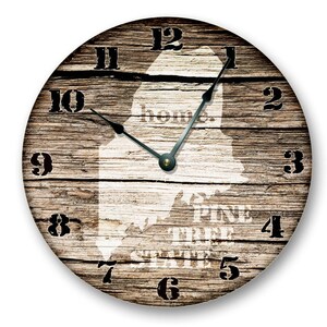 Maine State Wood Wall Clock: Pine Tree Design, 10.5" Silent Clock