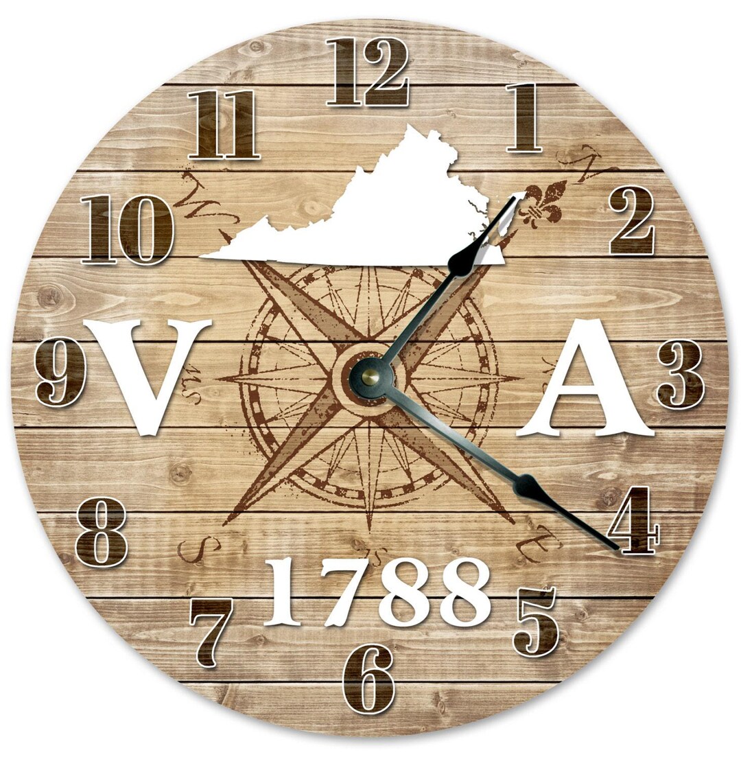 Virginia Compass Map Clock: Rustic State Wall Decor (10.5 Inch) - Etsy