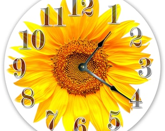 12" BRIGHT YELLOW SUNFLOWER Clock - Large 12 inch Wall Clock - Home Decor Clock - 2110