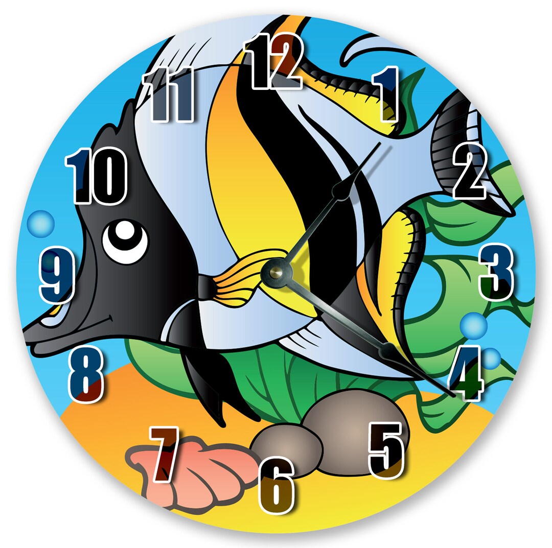 10.5 Black Yellow White Fish Clock Angel Fish Clock Etsy