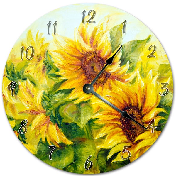 10.5" SUNFLOWER ART Clock - Living Room Clock - Large 10.5" Wall Clock - Home Décor Clock - 5500