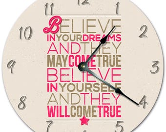 Believe In Your Dreams Clock - 10.5" MDF Wall Decor