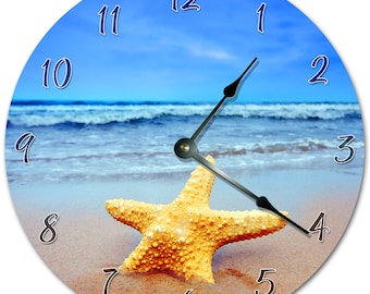 Reloj de playa con forma de estrella de mar: decoración costera para sala de estar de 26 cm
