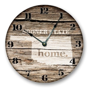 OKLAHOMA State HOMELAND CLOCK - Sooner State - Large 10.5&quot; Wall Clock - Printed Wood Image - OK_FT