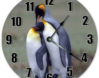 Reloj de pingüino rey: gran decoración de pared silenciosa de 26 cm
