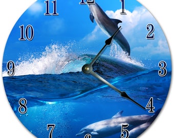 10.5" DOLPHINS Clock - BLUE Clock - Living Room Clock - Large 10.5" Wall Clock - Home Décor Clock - 4456