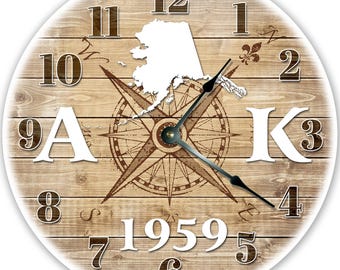 Alaska State Clock: 12" Rustic Wood Wall Decor